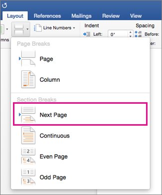 format the page numbering for different sections in word mac 2010